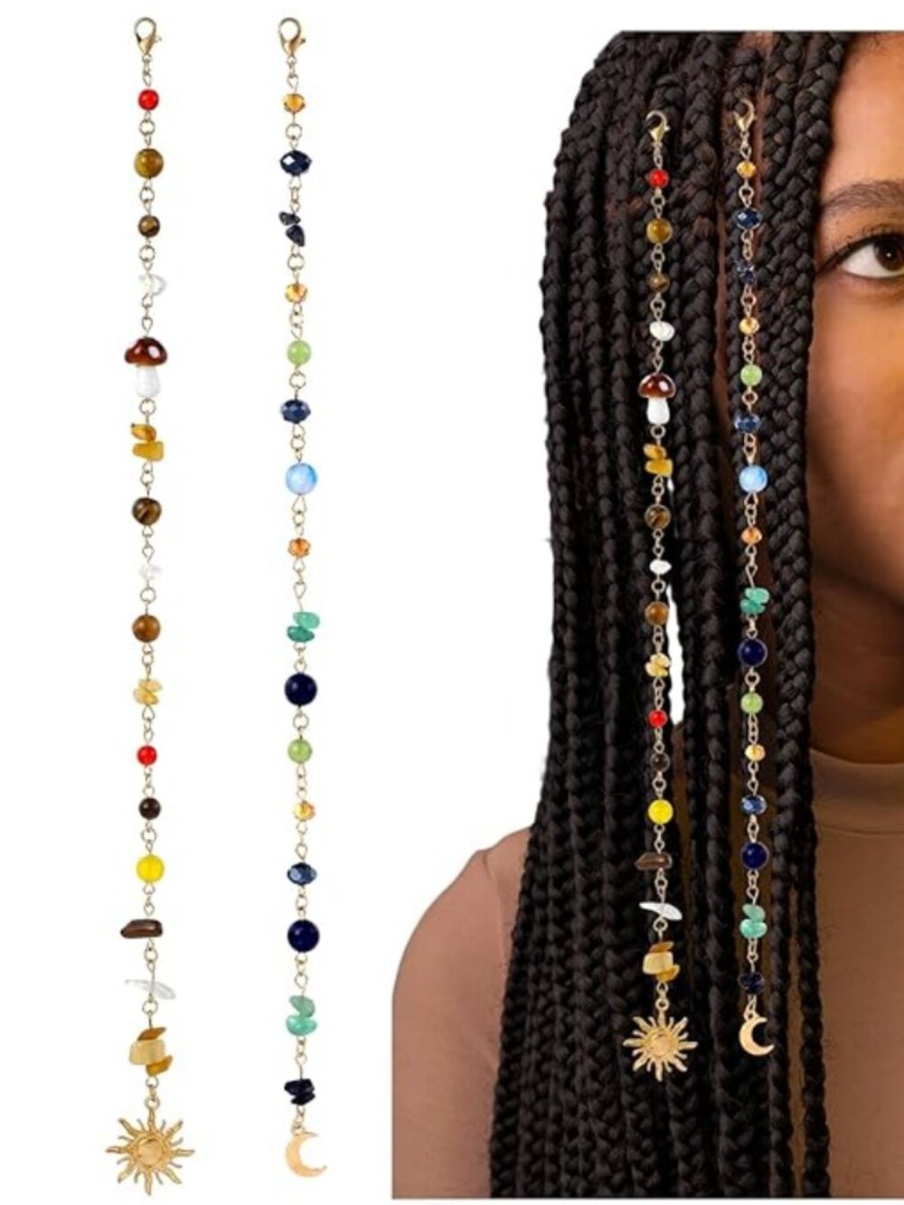 2PCS Loc Jewelry Hair Charms | Colorful Sun & Moon Braid Accessories